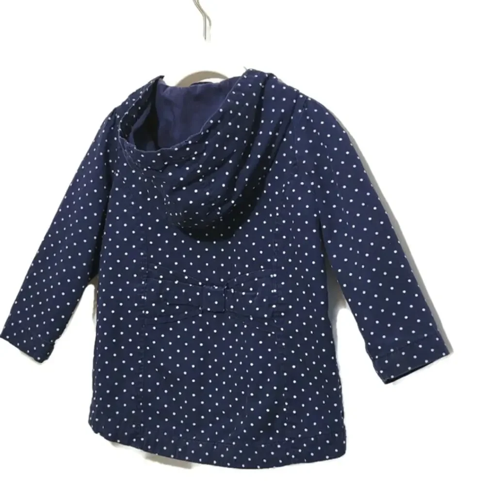 GYMBOREE Girls Polka Dot Zip Front Hooded Blue and White Cotton Jacket Size 2T